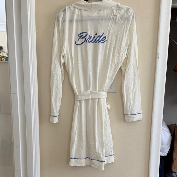 White Bride Robe with Blue Lettering - Picture 2 of 8
